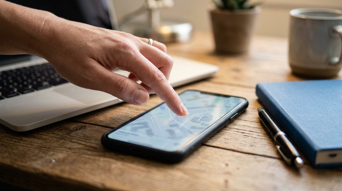 A close-up of a hand doing map annotation tasks for uber ai jobs on a smartphone.