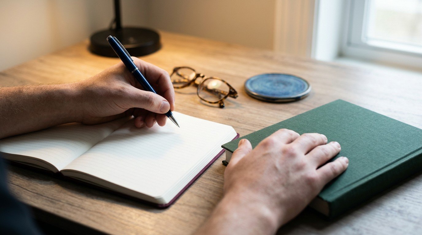 Hands taking notes while researching practical requirements for google deepmind jobs.