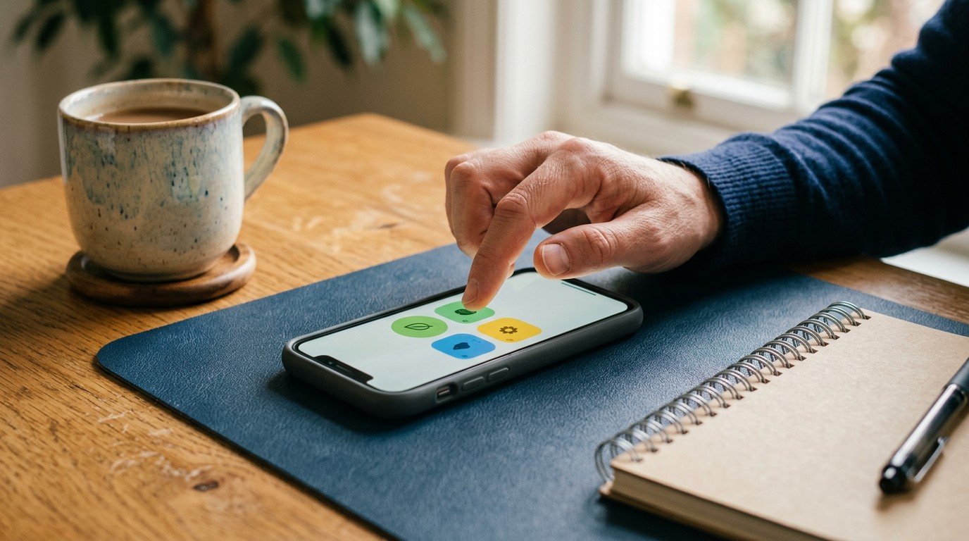 A close up of a phone screen and notebook used for daily tasks in ai analyst jobs.