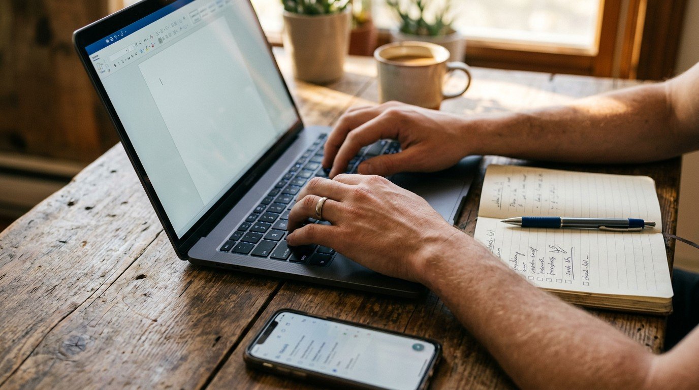 Close up of hands typing on a laptop, preparing applications for ai automation jobs.